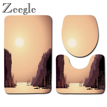 Zeegle Printed 3Pcs Комплект постелки за баня тоалетна U тип постелка Противоплъзгащо се килимче за баня Начало Декор Продукти за баня Входна постелка за баня