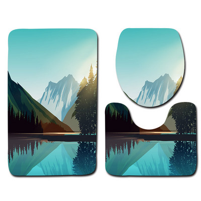 Zeegle Printed 3Gb Vannas istabas paklājiņu komplekts tualetes U tipa paklājiņš Pretslīdes vannas paklājs Mājas dekors Vannas istabas produkti Vannas istabas ieejas paklājiņš