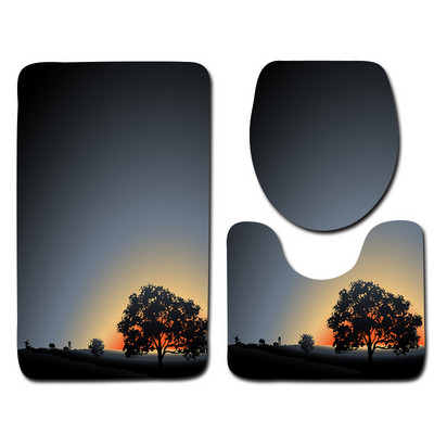 Zeegle Printed 3Gb Vannas istabas paklājiņu komplekts tualetes U tipa paklājiņš Pretslīdes vannas paklājs Mājas dekors Vannas istabas produkti Vannas istabas ieejas paklājiņš