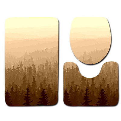 Zeegle Printed 3Gb Vannas istabas paklājiņu komplekts tualetes U tipa paklājiņš Pretslīdes vannas paklājs Mājas dekors Vannas istabas produkti Vannas istabas ieejas paklājiņš