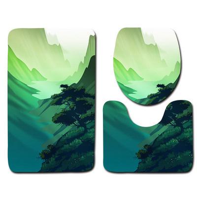 Zeegle Printed 3Gb Vannas istabas paklājiņu komplekts tualetes U tipa paklājiņš Pretslīdes vannas paklājs Mājas dekors Vannas istabas produkti Vannas istabas ieejas paklājiņš