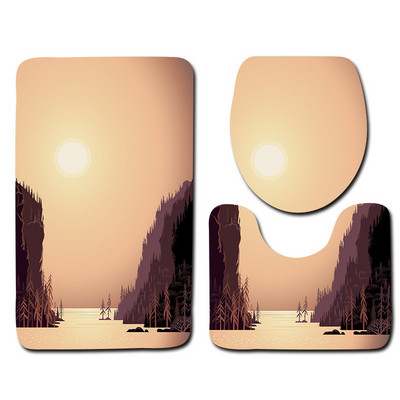 Zeegle Printed 3Gb Vannas istabas paklājiņu komplekts tualetes U tipa paklājiņš Pretslīdes vannas paklājs Mājas dekors Vannas istabas produkti Vannas istabas ieejas paklājiņš