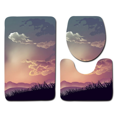 Zeegle Printed 3Gb Vannas istabas paklājiņu komplekts tualetes U tipa paklājiņš Pretslīdes vannas paklājs Mājas dekors Vannas istabas produkti Vannas istabas ieejas paklājiņš