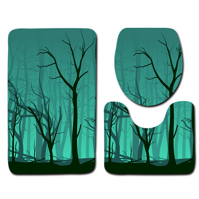 Zeegle Printed 3Gb Vannas istabas paklājiņu komplekts tualetes U tipa paklājiņš Pretslīdes vannas paklājs Mājas dekors Vannas istabas produkti Vannas istabas ieejas paklājiņš