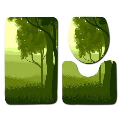 Zeegle Printed 3Gb Vannas istabas paklājiņu komplekts tualetes U tipa paklājiņš Pretslīdes vannas paklājs Mājas dekors Vannas istabas produkti Vannas istabas ieejas paklājiņš