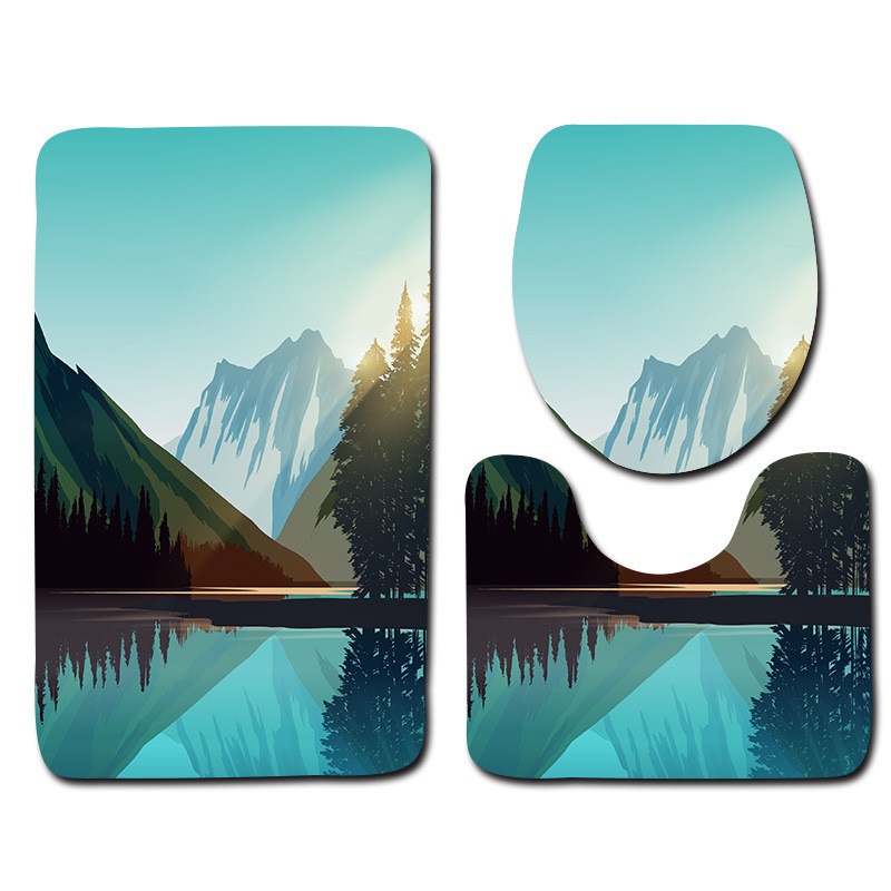 Zeegle Printed 3Gb Vannas istabas paklājiņu komplekts tualetes U tipa paklājiņš Pretslīdes vannas paklājs Mājas dekors Vannas istabas produkti Vannas istabas ieejas paklājiņš