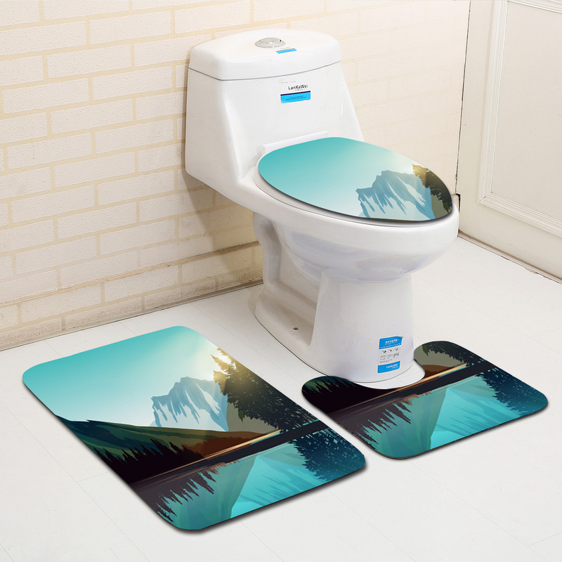 Zeegle Printed 3Gb Vannas istabas paklājiņu komplekts tualetes U tipa paklājiņš Pretslīdes vannas paklājs Mājas dekors Vannas istabas produkti Vannas istabas ieejas paklājiņš