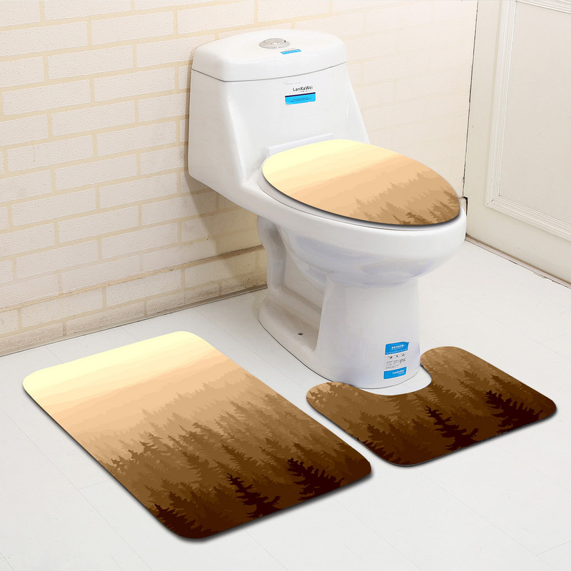 Zeegle Printed 3Gb Vannas istabas paklājiņu komplekts tualetes U tipa paklājiņš Pretslīdes vannas paklājs Mājas dekors Vannas istabas produkti Vannas istabas ieejas paklājiņš