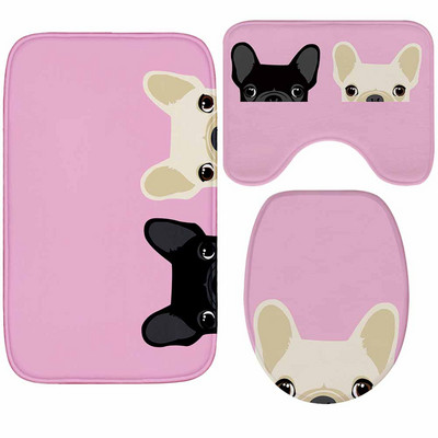 Set de covorașe de baie Zeegle 3 bucăți covorașe de baie imprimate cu cap de câine Covor anti-alunecare pentru baie covoraș de baie covoraș de toaletă