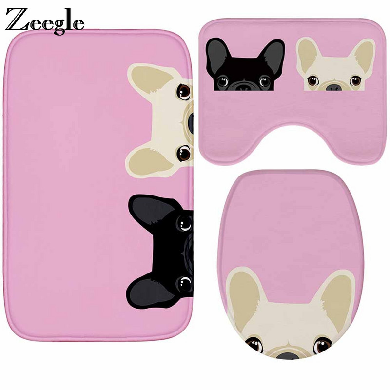 Set de covorașe de baie Zeegle 3 bucăți covorașe de baie imprimate cu cap de câine Covor anti-alunecare pentru baie covoraș de baie covoraș de toaletă