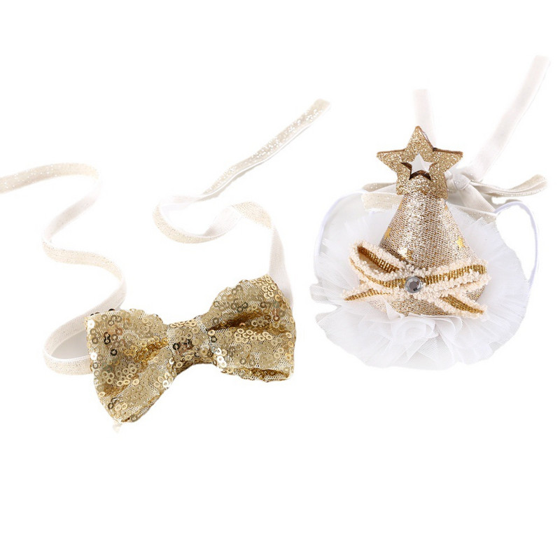 Mājas kaķa dzimšanas dienas mežģīnes Pentagrama stereo cepure sequin tauriņš tauriņš ballīšu komplekts Mode mājdzīvnieku piederumi mājdzīvnieku aksesuāri mājdzīvnieku produkti