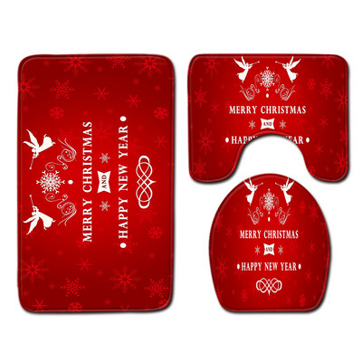Σετ χριστουγεννιάτικου χαλάκι μπάνιου Zeegle Κάλυμμα καθίσματος τουαλέτας από μικροΐνες Ματ Διακόσμηση Ματ Τουαλέτας Μοντέρνο Χαλί πόρτας Απορροφητικό χαλί
