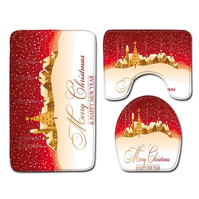 Σετ χριστουγεννιάτικου χαλάκι μπάνιου Zeegle Κάλυμμα καθίσματος τουαλέτας από μικροΐνες Ματ Διακόσμηση Ματ Τουαλέτας Μοντέρνο Χαλί πόρτας Απορροφητικό χαλί