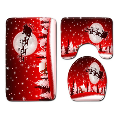 Σετ χριστουγεννιάτικου χαλάκι μπάνιου Zeegle Κάλυμμα καθίσματος τουαλέτας από μικροΐνες Ματ Διακόσμηση Ματ Τουαλέτας Μοντέρνο Χαλί πόρτας Απορροφητικό χαλί