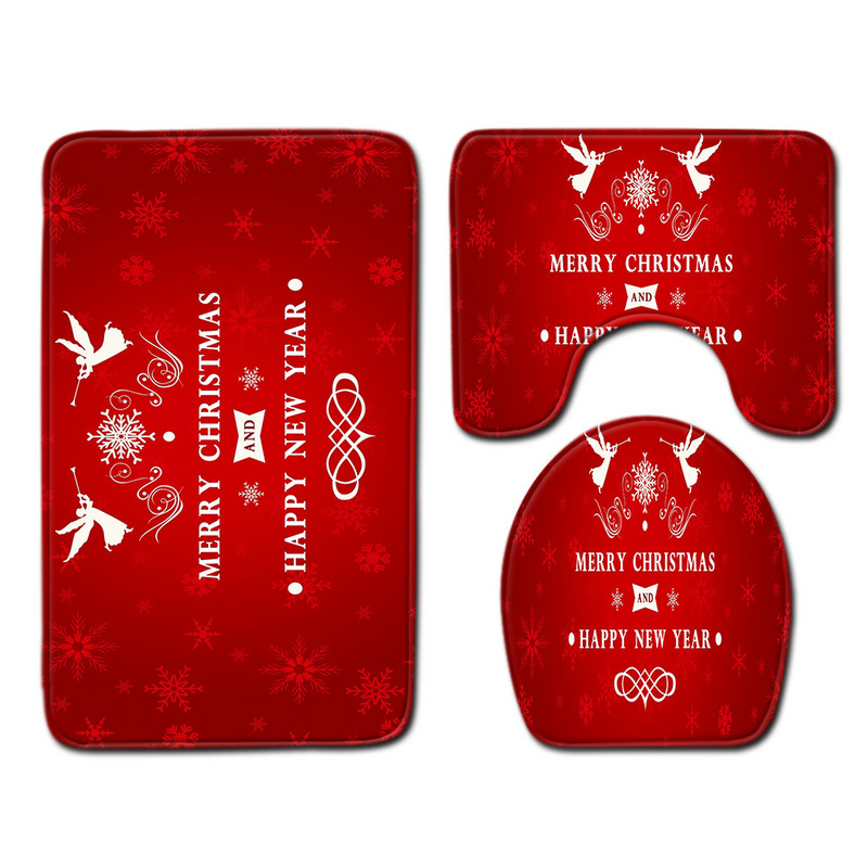 Σετ χριστουγεννιάτικου χαλάκι μπάνιου Zeegle Κάλυμμα καθίσματος τουαλέτας από μικροΐνες Ματ Διακόσμηση Ματ Τουαλέτας Μοντέρνο Χαλί πόρτας Απορροφητικό χαλί