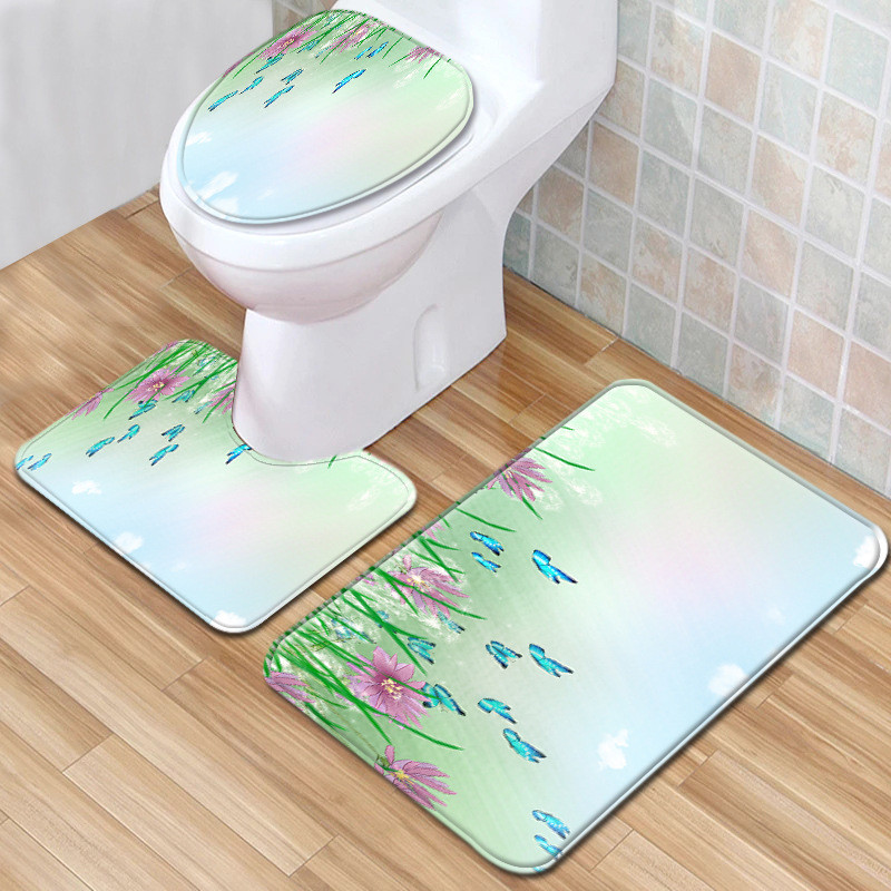 Zeegle tiskani kupaonski set prostirki za kupaonicu Poklopac poklopca za upijanje vode WC Podna prostirka za tuš kabinu Prostirka za kupaonsku dekoraciju