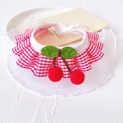 Bids za kućne ljubimce Slatka karirana čipkasta ogrlica od trešnje Ogrlica za mačke Ogrlica za pse Ogrlica za pse Proljeće Ljeto Odjeća Oprema za kućne ljubimce Pribor za kućne ljubimce Proizvodi za kućne ljubimce