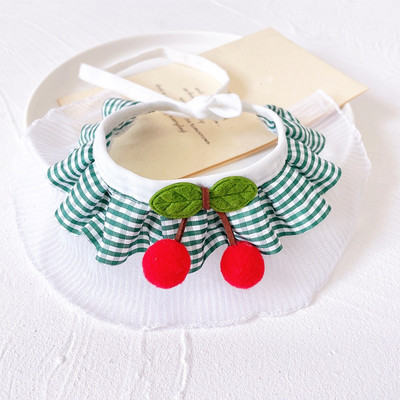 Bids za kućne ljubimce Slatka karirana čipkasta ogrlica od trešnje Ogrlica za mačke Ogrlica za pse Ogrlica za pse Proljeće Ljeto Odjeća Oprema za kućne ljubimce Pribor za kućne ljubimce Proizvodi za kućne ljubimce