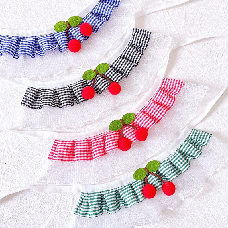 Bids za kućne ljubimce Slatka karirana čipkasta ogrlica od trešnje Ogrlica za mačke Ogrlica za pse Ogrlica za pse Proljeće Ljeto Odjeća Oprema za kućne ljubimce Pribor za kućne ljubimce Proizvodi za kućne ljubimce