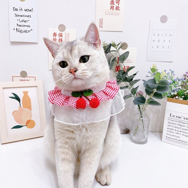 Bids za kućne ljubimce Slatka karirana čipkasta ogrlica od trešnje Ogrlica za mačke Ogrlica za pse Ogrlica za pse Proljeće Ljeto Odjeća Oprema za kućne ljubimce Pribor za kućne ljubimce Proizvodi za kućne ljubimce