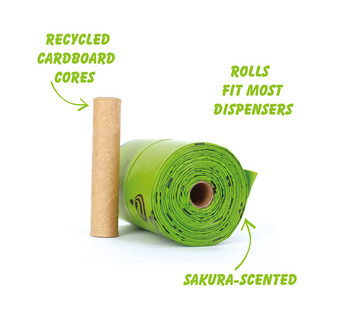 Βιοαποικοδομήσιμες σακούλες λαβής για κακά 30 ρολά 450 σακούλες σε ρολά Sakura Scented Biobase Waste Waste Bags Φιλικές προς το περιβάλλον Σακούλες Poo