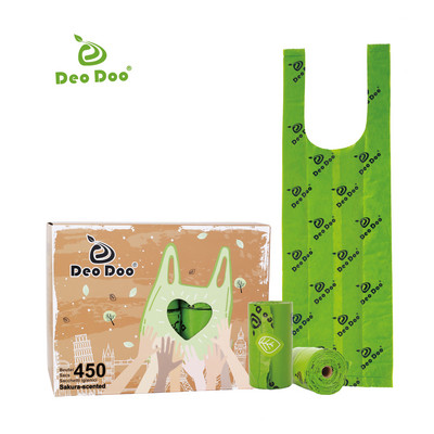 Biorazgradive vrećice za izmet s drškom 30 rola 450 vrećica u rolama Biobaza s mirisom sakure Vreće za mačji otpad Ekološki prihvatljive vrećice za izmet