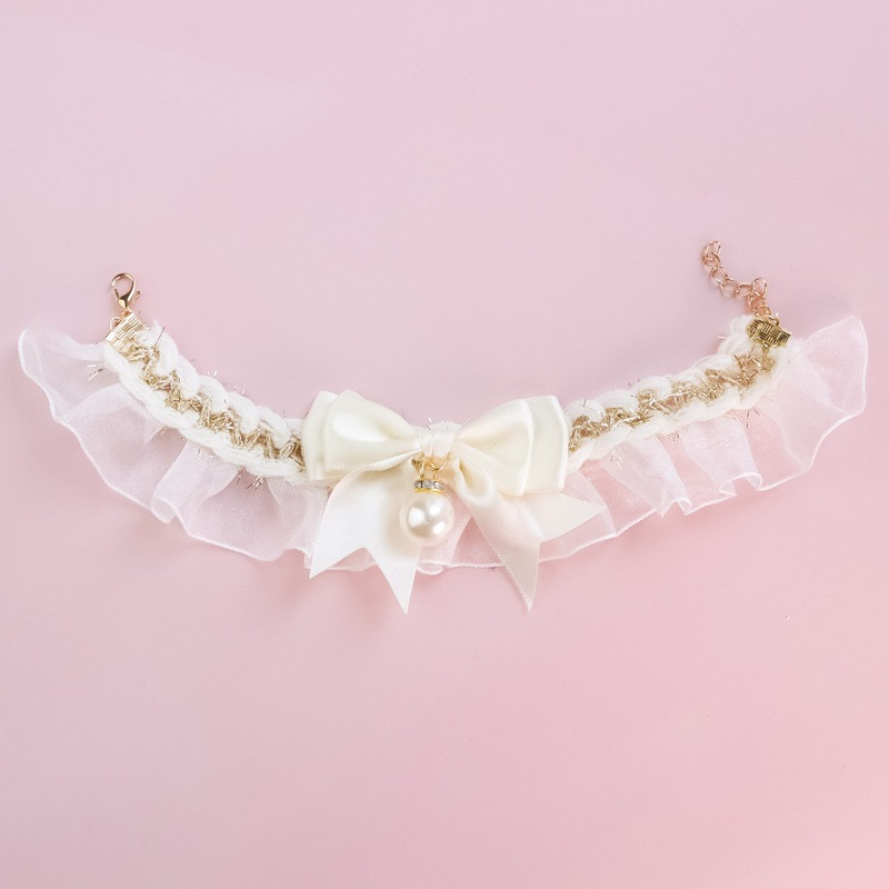 Ogrlica za kućne ljubimce Mače Mačka Pas Nakit Čipka Rastezljiva mašna Biser Vintage stil Ogrlica Nakit za kućne ljubimce Ogrlica za mačke Ogrlica za pse Oprema za kućne ljubimce