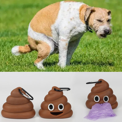 Portable Pet Garbage Bags Dispenser Funny Shit-Shape for Cats Dogs To Go Out Soft Silicone Animal Poop Poop-shaped Storage Boxs