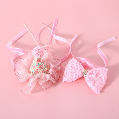 Animal de companie Pisică Câine Paiete Guler Papion Dantela florală Pălărie pentru ziua de naștere Set articole pentru cap pentru animale de companie Guler pentru pisici Guler pentru animale de companie Accesorii pentru animale de companie