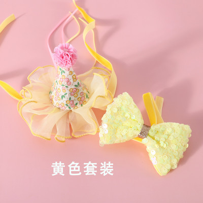 Animal de companie Pisică Câine Paiete Guler Papion Dantela florală Pălărie pentru ziua de naștere Set articole pentru cap pentru animale de companie Guler pentru pisici Guler pentru animale de companie Accesorii pentru animale de companie