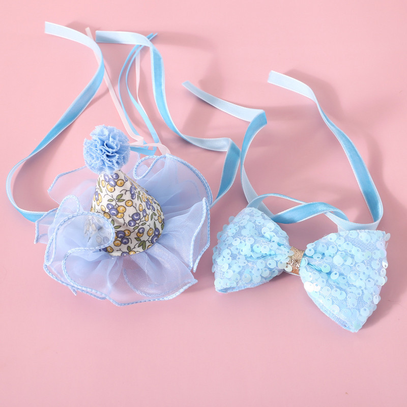 Animal de companie Pisică Câine Paiete Guler Papion Dantela florală Pălărie pentru ziua de naștere Set articole pentru cap pentru animale de companie Guler pentru pisici Guler pentru animale de companie Accesorii pentru animale de companie