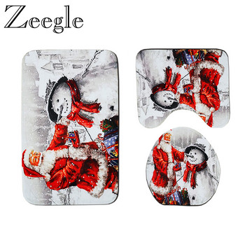 Zeegle Soft Snowman Printed Килим за баня Неплъзгаща се Килим за баня Подложка за крака Покривало за баня Тоалетна Седалка Подложка за баня