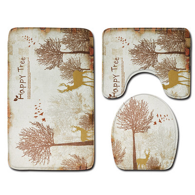 3kom/set Kupaonski set prostirki za kupaonicu s otisnutim sretnim drvetom WC tepih Neklizajući tepih za kupaonicu Poklopac poklopca WC-a Podne prostirke za tuširanje