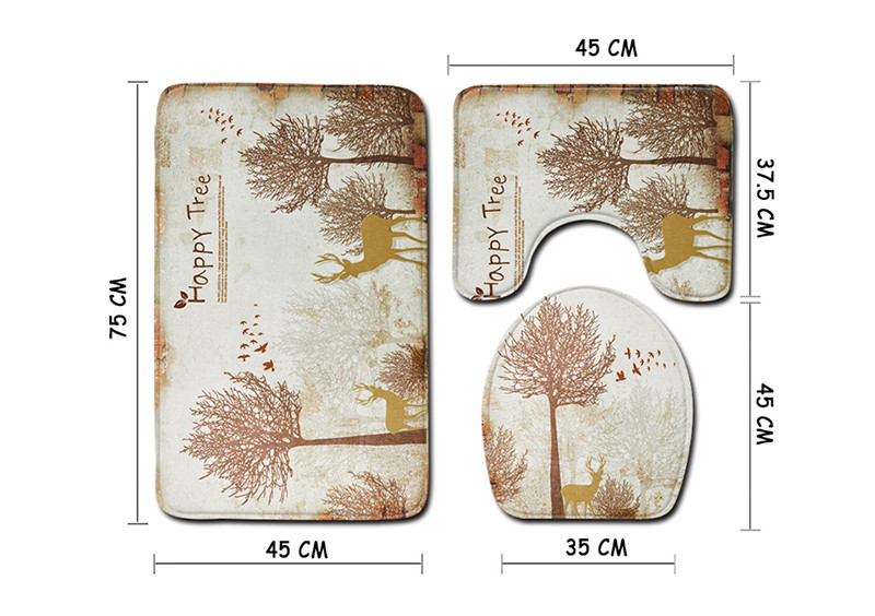 3kom/set Kupaonski set prostirki za kupaonicu s otisnutim sretnim drvetom WC tepih Neklizajući tepih za kupaonicu Poklopac poklopca WC-a Podne prostirke za tuširanje