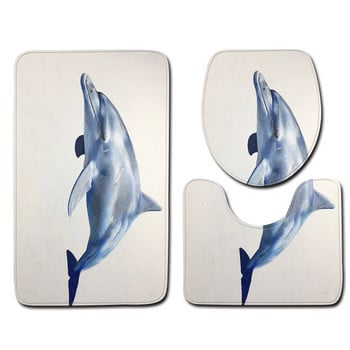 Zeegle Dolphin Printed 3Pcs Комплект килими за баня Противоплъзгащи се постелки за баня Пиедестал Килим Фланелена тоалетна Подложка за баня Килим за баня