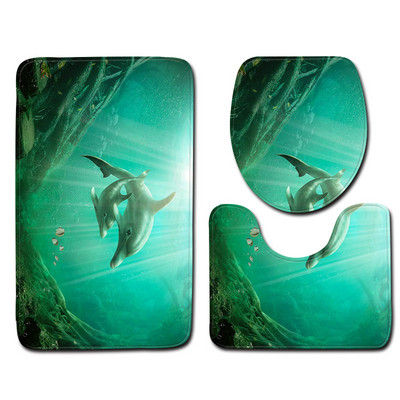 Kupaonski tepih od 3 kom s printom Zeegle dupina Set protukliznih kupaonskih podnih prostirača Prostirka s postoljem Flanelska toaletna prostirka za kupaonicu Kupaonska prostirka