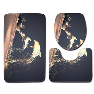 Kupaonski tepih od 3 kom s printom Zeegle dupina Set protukliznih kupaonskih podnih prostirača Prostirka s postoljem Flanelska toaletna prostirka za kupaonicu Kupaonska prostirka