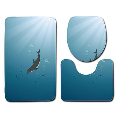 Kupaonski tepih od 3 kom s printom Zeegle dupina Set protukliznih kupaonskih podnih prostirača Prostirka s postoljem Flanelska toaletna prostirka za kupaonicu Kupaonska prostirka