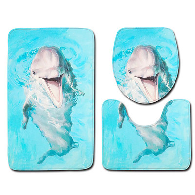 Kupaonski tepih od 3 kom s printom Zeegle dupina Set protukliznih kupaonskih podnih prostirača Prostirka s postoljem Flanelska toaletna prostirka za kupaonicu Kupaonska prostirka