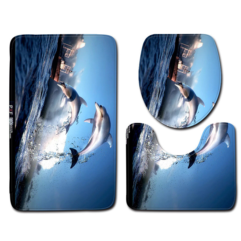 Kupaonski tepih od 3 kom s printom Zeegle dupina Set protukliznih kupaonskih podnih prostirača Prostirka s postoljem Flanelska toaletna prostirka za kupaonicu Kupaonska prostirka