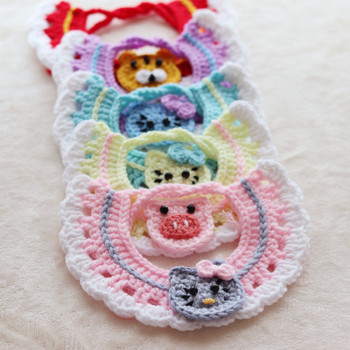 Pretty Crocheted Animal Kitty Cat Accessories Παπιγιόν πλεκτό κολιέ για σκύλο γατούλα Καπέλο κατοικίδιου ροζ λαγουδάκι Διακόσμηση λαιμού Yorkie Ragdoll