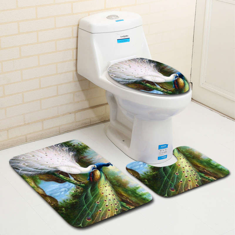 Zeegle vannimatt paabulinnu muster 3 tk Vannitoa vaip jalamatt Vannitoa vaipade komplekt libisemiskindel matt WC vanni vaipade jaoks Vannitoa matt