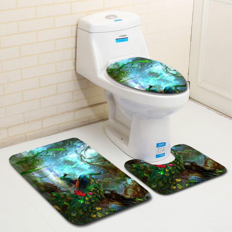 Zeegle vannimatt paabulinnu muster 3 tk Vannitoa vaip jalamatt Vannitoa vaipade komplekt libisemiskindel matt WC vanni vaipade jaoks Vannitoa matt