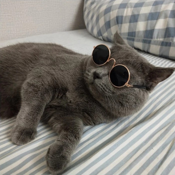 Fashion Cat Dog Στρογγυλά γυαλιά ηλίου Διαφανή και αντανακλαστικά γυαλιά κατοικίδιων ζώων με αντιολισθητική ζώνη για γάτες Puppy gatos accesorios mascotas