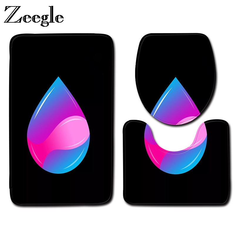 Zeegle 3Pcs Prostirka za kupaonicu Flanel WC prostirke Protuklizne kupaonske podne prostirke Navlaka za WC sjedalo Kupaonski tepisi Show Mat Prostirke za kupaonicu