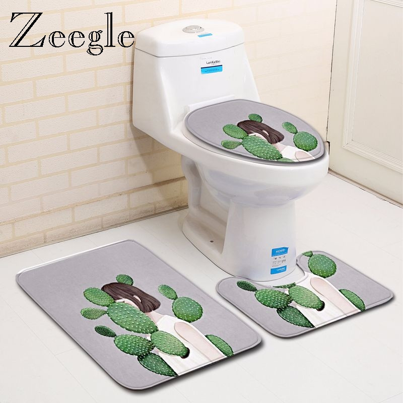Zeegle tiskani komplet prostirki za kupaonicu WC U tip prostirke Dekoracija doma Tepih za noge Poliester Kupaonska ulazna prostirka Podna prostirka Tepih s postoljem