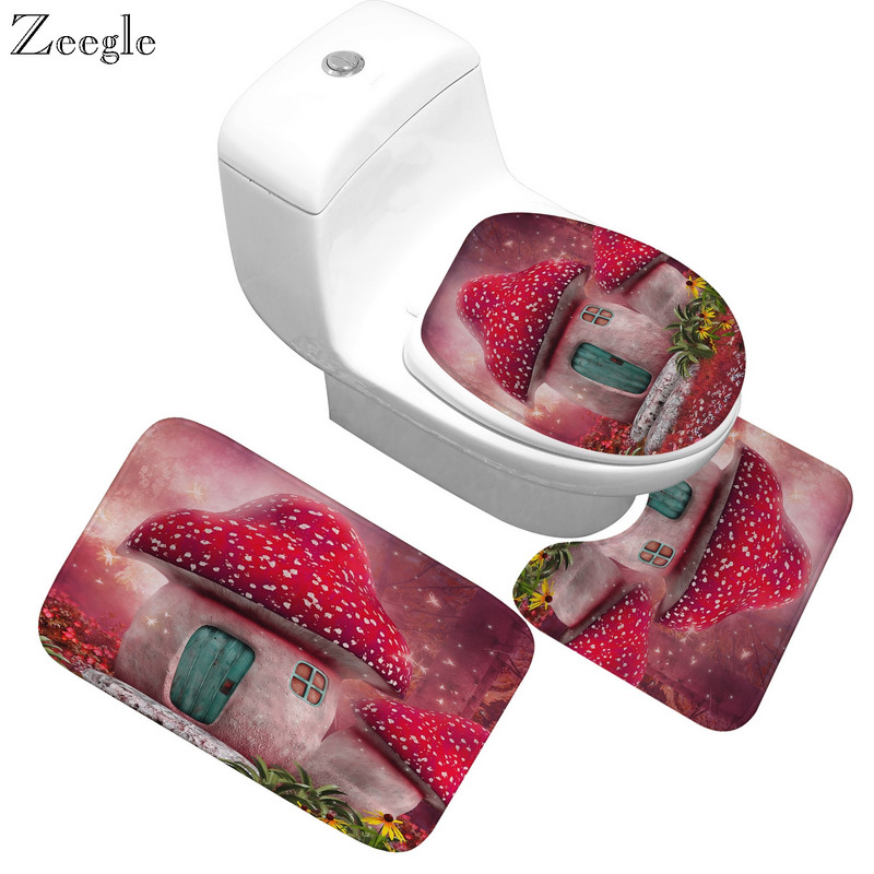 Zeegle Cartoon Tepih za kupaonicu Flanel Kupaonski tepih Neklizajuća prostirka za kupaonicu Cartoon 3D tiskana protuklizna prostirka za tuširanje Set od 3 komada prostirke za kupaonicu