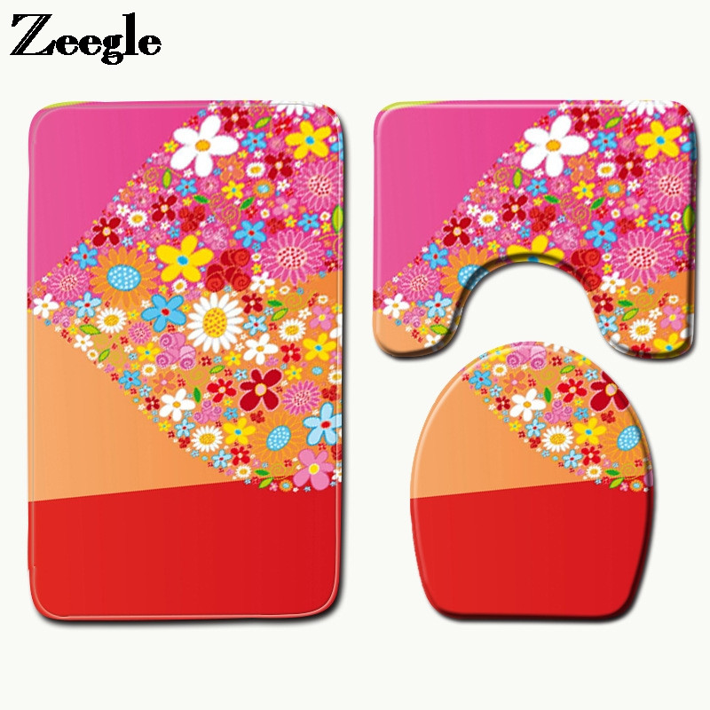 Vannas istabas paklājiņš, flaneļa U-veida tualetes paklājs mājas dekors Grīdas paklājs un tualetes sēdekļa pārsegs Love Style tualetes paklāja paklāja komplekts