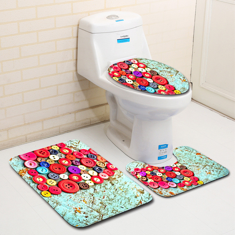 Vannas istabas paklājiņš, flaneļa U-veida tualetes paklājs mājas dekors Grīdas paklājs un tualetes sēdekļa pārsegs Love Style tualetes paklāja paklāja komplekts