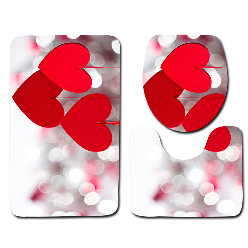 Zeegle Kupaonske prostirke s otiskom ruža od 3 komada WC set Tepisi Neklizajući kupaonski tepih Set WC prostirke Poklopac Podne prostirke tuš kabine